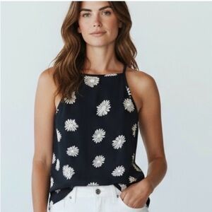 CAbi Navy and Cream Daisy Tank Top